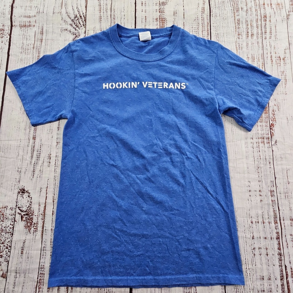 Hookin' Veterans Fishing Blue Short Sleeve‎ Cotton Blend T-Shirt Men's S